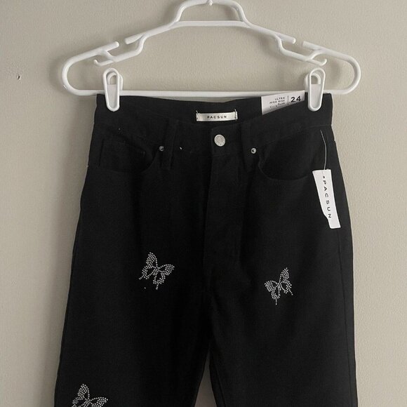 PacSun Womn 24 Rhinestone Butterfly Y2K 90s Grunge Ultra High Rise Slim Jean NWT - Picture 4 of 12